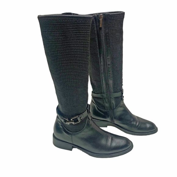 AQUATALIA by Marvin K Undy Black Woven Elastane & Leather Riding Boot - Picture 2 of 13